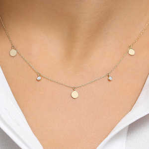 Collar de Oro de 14k con Diamantes Colgantes y Disco, Delicado Collar con Diamantes de 0.08 Ctw y Disco de Oro Colgante de Proveedor Indio - Product Image 4