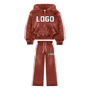 Ensemble de survêtement streetwear unisexe, sweat-shirt à capuche zippé, pantalon évasé, logo imprimé personnalisé, manches longues, vêtements d'automne, coupe ample - Product Image 4