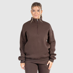 Sweat-shirt d'hiver pour femme, brodé et personnalisé, grande taille, demi-zip, coupe oversize à épaules tombantes, pour le sport, à prix de gros - Product Image 1