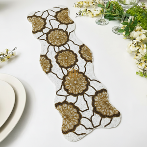 Modern Beaded Handmade Embroidered Floral Custom Length <b>Table</b> <b>Runner</b> Placemat Factory - Product Image 1