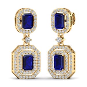 REYES - Pendientes de Oro Sólido de 14K con Diseño Clásico, Diamantes en Forma de Gota, Corte Esmeralda, 4.24 Quilates, Zafiro Azul, Joyería para Fiestas - Product Image 6