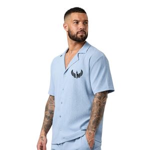 <b>Mens</b> for <b>Blue</b> Cuban Collar Short Sleeve Button Shirt Casual Summer Eco-Friendly 100% Cotton Lightweight Breathable Beach Wear - Product Image 1