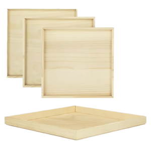 Ensemble de plateaux de service en bois |   Plateau décoratif carré en bois naturel pour table basse, cuisine, salle à manger, petit-déjeuner, ottoman, hôtel - Product Image 2