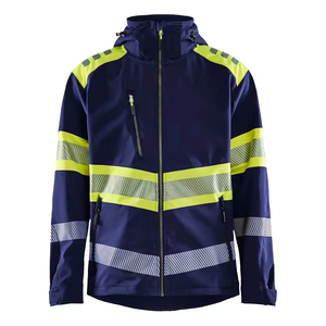 Veste de travail unisexe haute visibilité respirante grande taille en polyester avec bandes réfléchissantes jaunes et fermeture éclair sur le devant - Product Image 3