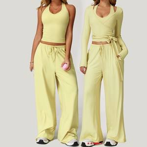 Nuevo Conjunto de Yoga de 3 Piezas para Mujer con Bloques de Color, Transpirable, para Gimnasio, Fitness, Ropa Deportiva Informal - Product Image 1