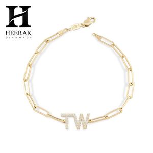 Custom Initial Letter Paperclip <b>Chain</b> Bracelet 14K Gold PVD Plated 925 Sterling Silver Lab Grown Diamond Pave Personalized <b>Name</b> - Product Image 1