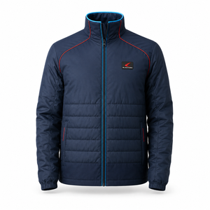 Chaqueta Acolchada con Capucha de Secado Rápido para Hombre, con Ribete Rojo y Azul, Cierre Completo, Aislante, para Invierno y Actividades al Aire Libre - Product Image 2