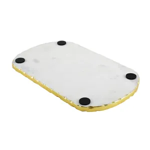Premium White Marble <b>Cheese</b> Serving Tray with Gold Edge Luxury Appetizer Platter Best Selling Tabletop Decor Tray - Product Image 4