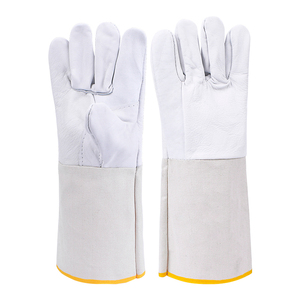 Gants de soudage en cuir de vachette blanc, résistants à la chaleur, durables, certifiés CE, 14 pouces, pour usage industriel, gants de soudage TIG. - Product Image 1