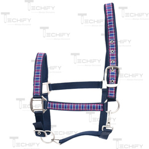 Harnais de cheval en nylon rembourré réglable avec motif à carreaux, collier de tête durable et doux, équipement d'équitation - Product Image 2