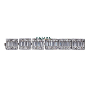 Bracelet tennis en moissanite, argent 925 plaqué rhodium, coupe baguette, géométrique, bracelet de luxe pour femmes - Product Image 1