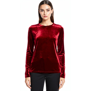 T-shirt en velours à col rond et manches longues pour femme, streetwear d'été, tee-shirt en velours de haute qualité pour femme - Product Image 6