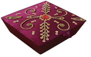 Handmade Rectangular Polyester Purse Gold Embroidery Pink <b>Sequin</b> Flower Design Home Decoration Wooden Jewelry Gift Box (4"W) - Product Image 1