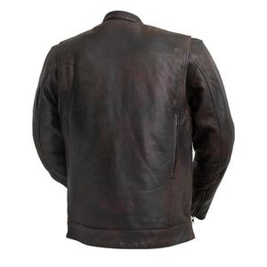 Blouson de moto en cuir véritable pour homme Advanced Air Vents, style cruiser classique, effet délavé bicolore, fermeture éclair, rabat coupe-vent - Product Image 4