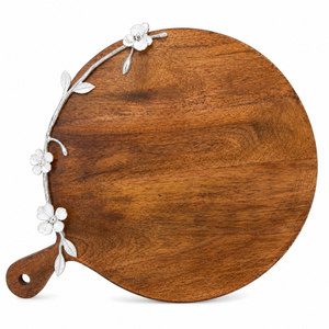 Plateau à fromage en bois au design attrayant avec poignées en métal en forme de fleur, plateau de charcuterie botanique haut de gamme, planche à découper en bois - Product Image 1
