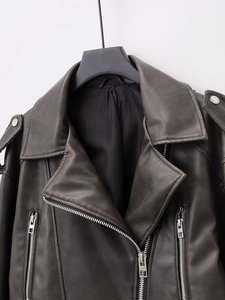 Women's Genuine <b>Leather</b> <b>Long</b> Sleeve Zipper Lapel Winter Regular Coat Eco-Friendly Breathable Fur Lined Street Motorcycle <b>Jacket</b> - Product Image 4