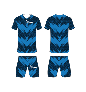 Conjunto de Uniforme de Fútbol Sublimado Personalizado, Patrón Hexagonal Azul y Negro, Transpirable, de Secado Rápido, para Hombres, Niños y Jóvenes - Product Image 1