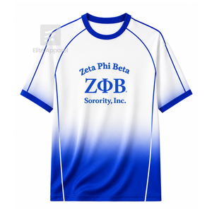 Custom Zeta Phi Beta Sorority Football Jersey <b>Short</b> <b>Sleeve</b> Logo Front Blue <b>White</b> Gradient Color Breathable <b>Women's</b> Polyester - Product Image 1