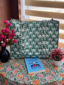 Sac fourre-tout pliable en coton matelassé indien fait main, style bohème, écologique, pour femmes, en fibre de paille, multifonctionnel - Product Image 4