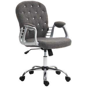Sedia da Ufficio Grigio Scuro con Bottoni Trapuntati, Poltrona Direzionale per Casa e Ufficio, Braccioli Imbottiti, Altezza Regolabile, Ruote Girevoli, Nylon PP BIFMA - Product Image 1