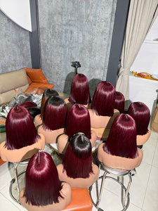 วิกผมบ๊อบ 10 นิ้ว สีเบอร์กันดี พร้อมเชือกผูกผม 2x6 แบบไม่ต้องใช้กาว  ลูกไม้โปร่งใส  ผมแท้ 100% - Product Image 4