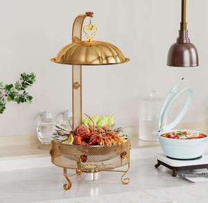Elegant Gold Brass Chafer Food Warmer with Lid for Hotel Restaurant Banquet Serving Dish <b>Fuel</b> Powered At Best Price - Product Image 5