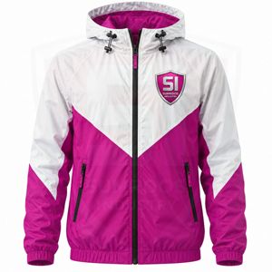 Veste coupe-vent légère imperméable avec logo personnalisé, vente en gros, veste de sport à capuche pour homme, couleur rose et blanc - Product Image 1