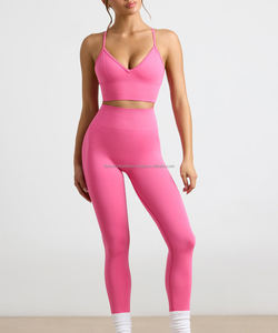 ชุดออกกำลังกายผ้าสแปนเด็กซ์/ ไนลอนสำหรับผู้หญิงกางเกงเลกกิ้งผ้ายืดไร้ตะเข็บโลโก้ได้ตามต้องการ - Product Image 4