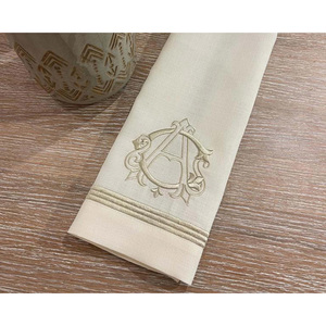 Serviettes de table en lin 100% Nature4u, style japonais, point de croix, 60x60cm, monogramme brodé, couleur personnalisée, logo, utilisation en avion - Product Image 3