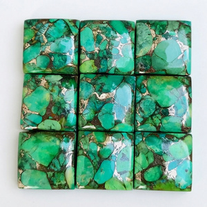 Cabochon carré en turquoise cuivrée verte, pierre précieuse non montée pour la création de bijoux - Product Image 5