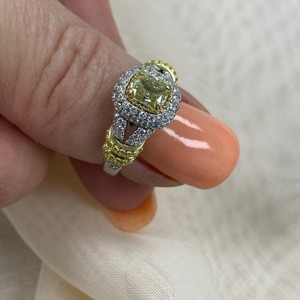 Fancy Yellow <b>Cushion</b> Cut Lab Created Diamond <b>Ring</b> in White Gold Diamond <b>Ring</b> Fine Diamond Jewelry for Women's from India - Product Image 1