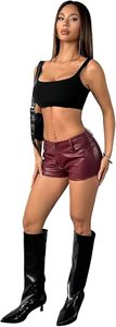 Factory Direct Custom Women <b>Latex</b> Leather <b>Bodysuit</b> and Mini Skirt Set Tight Fit PU Leather Clubwear Nightwear Party Outfit - Product Image 5