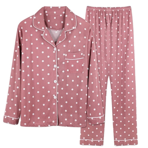 Ensemble pyjama en satin pour femmes, manches courtes, boutonné, col cranté, pantalon long, couleur rouge unie, vêtements de détente, 2 pièces - Product Image 6