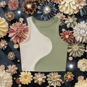 Débardeur côtelé color-block pour femme, col rond, sans manches, coupe courte, style minimaliste, respirant, en mélange de coton et élasthanne tricoté - Product Image 6