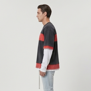 เสื้อยืดแขนยาวสองชั้น 100% ผ้าฝ้าย สำหรับผู้ชาย ทรงโอเวอร์ไซส์ แขนสองชั้น ผ้าฝ้าย ทรงหลวม - Product Image 2