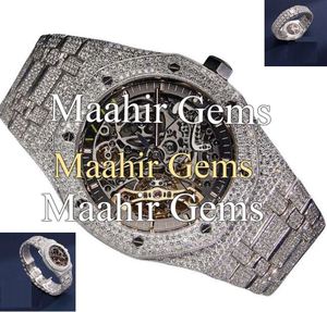 Mossinate Case Stainless Steel VVS Moissanite Mechanical Diamond Glass Dial 10 Bar Water Resistant Men's Hip Hop Bracelet Watch - Product Image 2