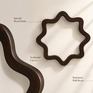 Miroir mural sculptural en bois de manguier artisanal en forme d'étoile, finition foncée, pour salon, chambre, couloir, décoration intérieure - Product Image 4