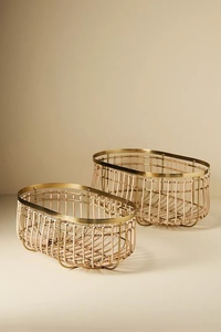 Cestas de Almacenamiento Modernas de Alambre Metálico Ovaladas, Acabado Dorado, Apilables, Multiusos, Organizadores - Product Image 1