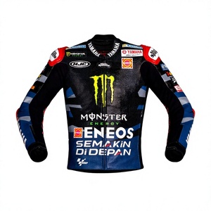 เสื้อแจ็คเก็ตหนังแท้สำหรับแข่งรถ Fabio Quartararo MotoCP Ramaha ทำจากหนังวัว/หนังจิงโจ้ ตัดเย็บตามขนาด พร้อมรูระบายอากาศ ป้องกันการกระแทก มาตรฐาน CE - Product Image 1