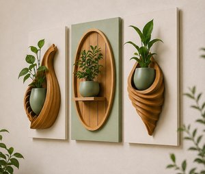 Jardinières murales sculptées à la main, design minimaliste, toile imperméable pour plantes vertes d'intérieur, pots de fleurs décoratifs suspendus - Product Image 2