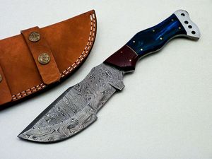 Couteau de chasse Tracker en acier Damas personnalisé, lame fixe, pour camping et bushcraft, pointe tombante, manche en résine, service OEM, garantie 3 ans - Product Image 4