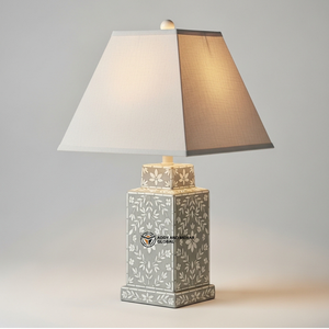 Lampe moderne carrée en os incrusté |   Lampe décorative artisanale pour table de chevet et console - Product Image 6