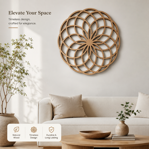 Moderna Decoración de Pared de Madera con Diseño Geométrico de Loto Cortado con Láser para Sala de Estar, Dormitorio, Estudio de Yoga y Sala de Meditación |   Hecho a Mano de Primera Calidad - Product Image 3