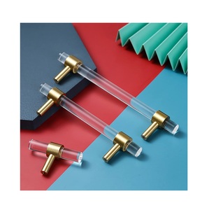 Handmade Acrylic Brass Door Handle <b>Gold</b> Color Chrome Brass <b>Cabinet</b> Handle and <b>Knobs</b> Home Hotel Kitchen Acrylic Hot Sale Polished - Product Image 5