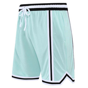 Shorts de basket-ball bleu clair pour hommes avec bandes latérales, taille à cordon de serrage, séchage rapide, style Bermuda sportif - Product Image 1