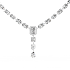 Collar con Colgante de Diamante Cultivado en Laboratorio en Oro Blanco de 14K, Corte Esmeralda Vintage para Mujer, Chapado en Rodio, Royal Cascade Luxe Empress - Product Image 1