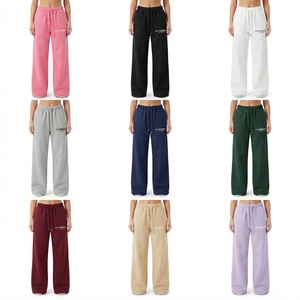 <b>Pink</b> Wide Leg Sweatpants Relaxed Fit Drawstring Lounge Pants Front Logo Print Casual Streetwear <b>Trousers</b> - Product Image 5