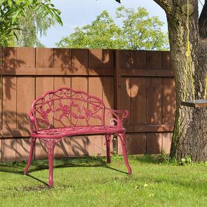 Panca da Esterno in Alluminio Pressofuso con Motivo Rosa Rossa Rustica e Gambe Curve per Hotel, Centri Commerciali, Parchi, Porticati - Ispirata alle Panchine in Legno da Parco - Product Image 3
