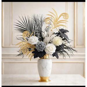 Tabletop <b>Decorative</b> <b>Vase</b> For Artificial Plants Flower Holder White Enamel Marble Texture Modern <b>Vase</b> Home Decoration Centerpiece - Product Image 5