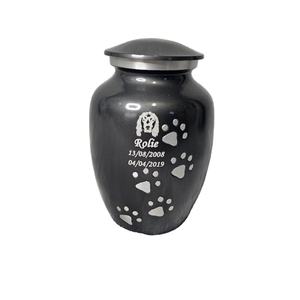 Urna de cremación con banda con estampado de pata dorada, acabado de esmalte blanco, urnas para mascotas, artesanías, urnas de cremación metálicas de alta calidad y tarro para cenizas - Product Image 2